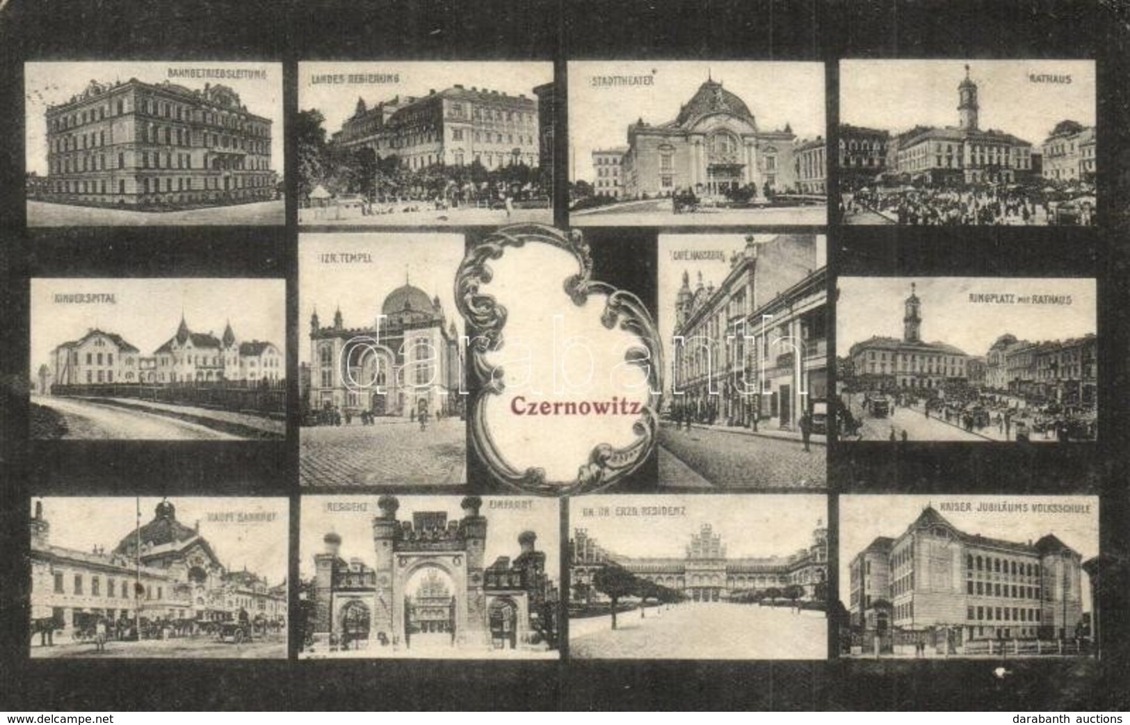 T2/T3 Chernivtsi, Czernowitz; Mosaic Postcard With Synagogue. Josef Gottlieb (EK) - Zonder Classificatie