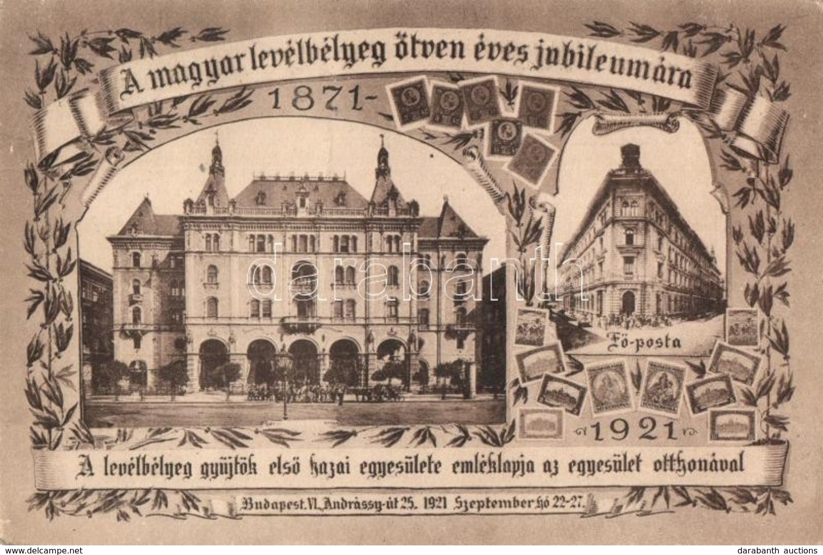 T2/T3 1921 A Magyar Levélbélyeg 50 éves Jubileuma. Levélbélyeggyűjtők Egyesületének Otthona, Fő Posta. 611. Számú Lap (ö - Non Classés