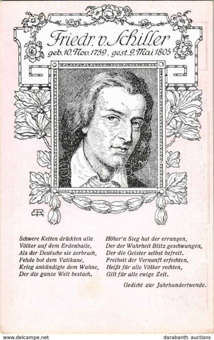 ** T1 Friedrich Schiller 1759-1805. Postkarte Bilder Und Worte Freier Deutscher Männer. Verein Freie Schule. Floral - Zonder Classificatie