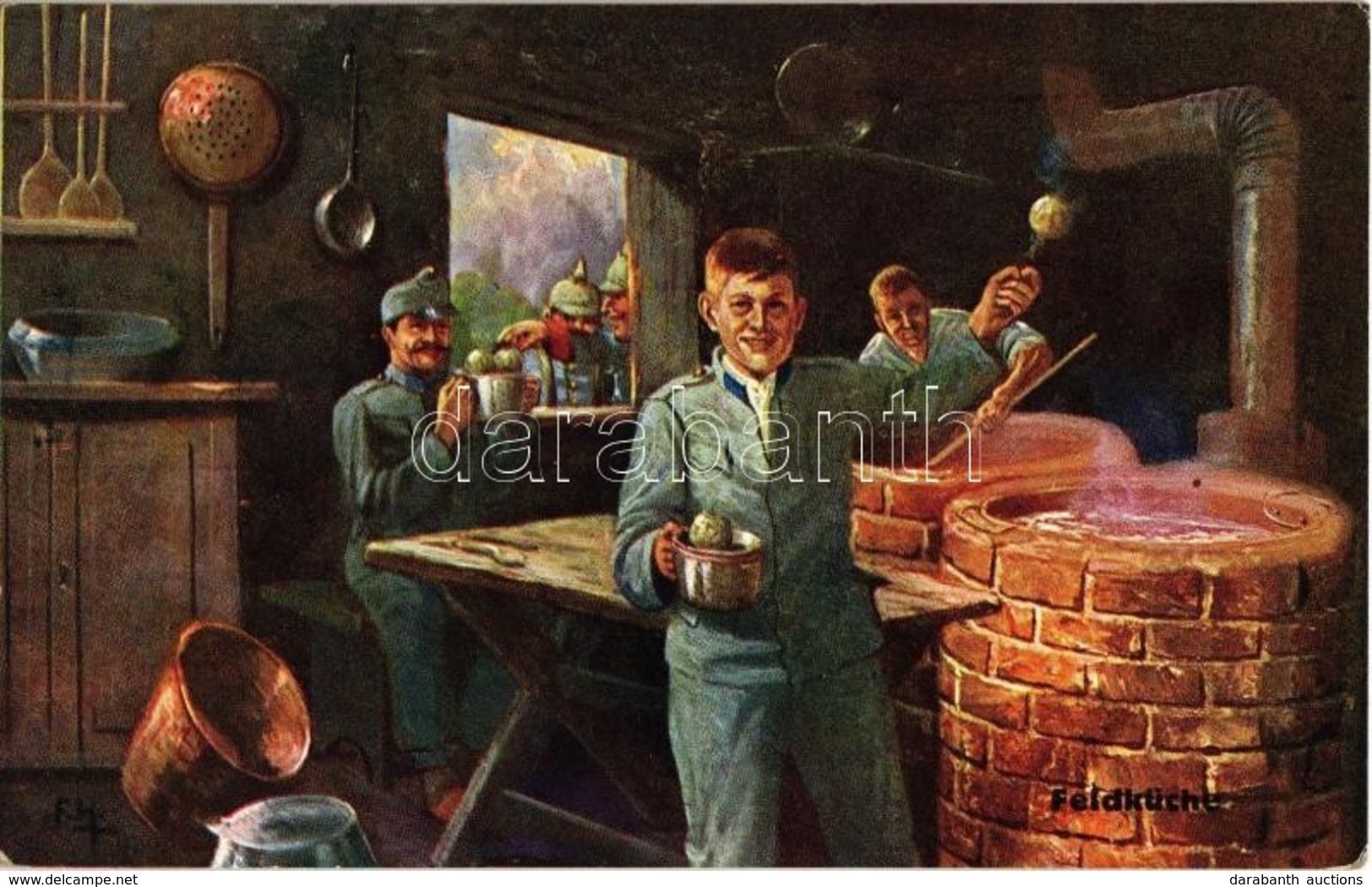 T2/T3 Feldküche / Osztrák-magyar Tábori Konyha Katonákkal / WWI Austro-Hungarian K.u.K. Military, Field Kitchen With Sol - Non Classés
