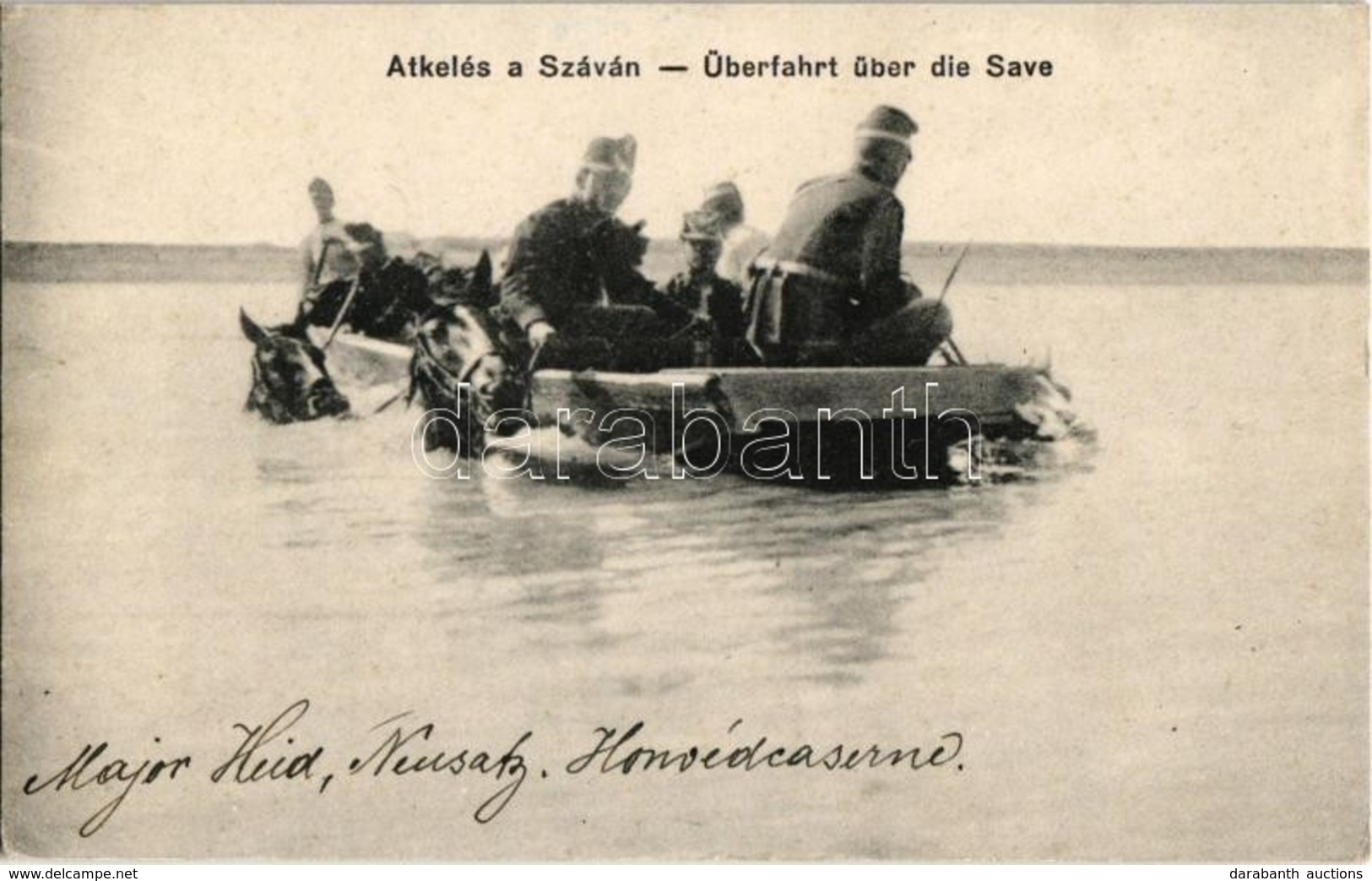 T2/T3 Átkelés A Száván Lovakkal / Überfahrt über Die Save / WWI K.u.k. Military, Soldiers Crossing The Sava River With H - Zonder Classificatie