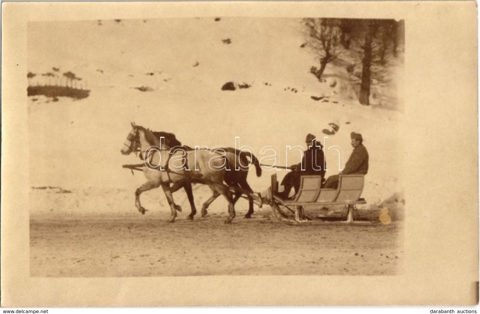 * T1/T2 1917 Mária-völgy (Erdély), Katonák Lovasszánon Télen / WWI K.u.K. Military, Soldiers On Horse Sled In Winter. Ph - Non Classés