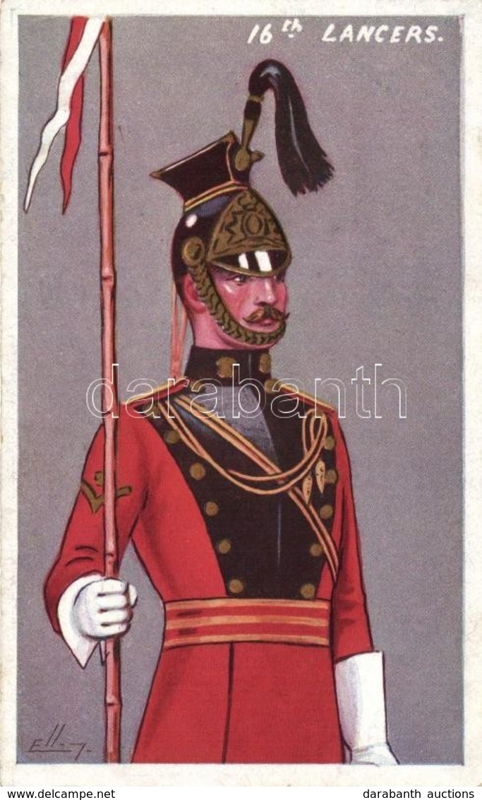 ** T2 16th Lancers, The Regiment Series No. 1625. Artist Signed, Golden Decoration, Emb. - Non Classés