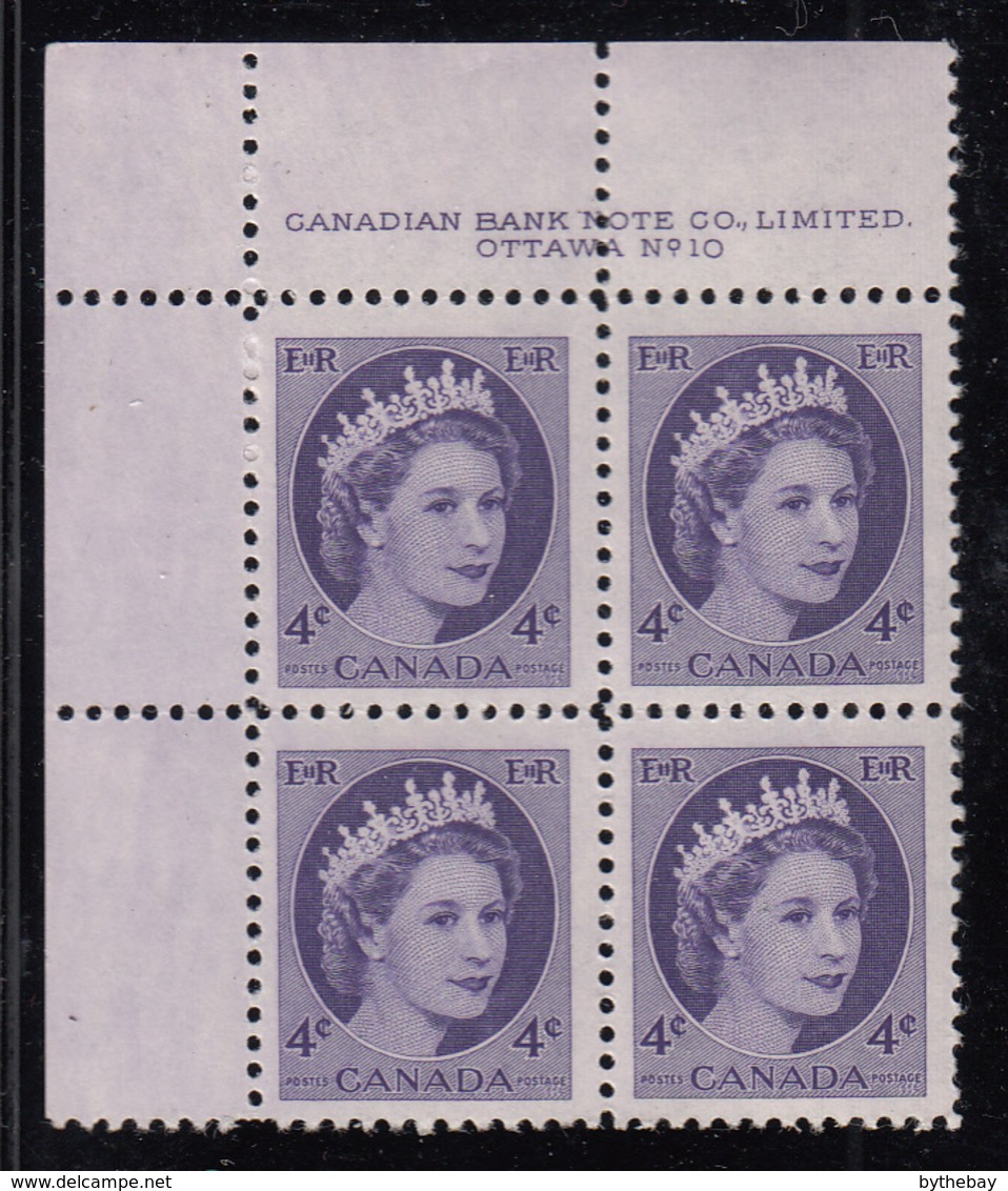 Canada 1954 MNH #340 4c Elizabeth II Wilding Plate 10 Upper Left Plate Block - Num. Planches & Inscriptions Marge