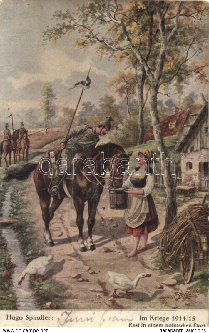 T3 Rast In Einem Polnischen Dorf. Im Kriege 1914/15, Moderne Meister Arthur Rehn & Co. / German Military Art Postcard S: - Non Classés