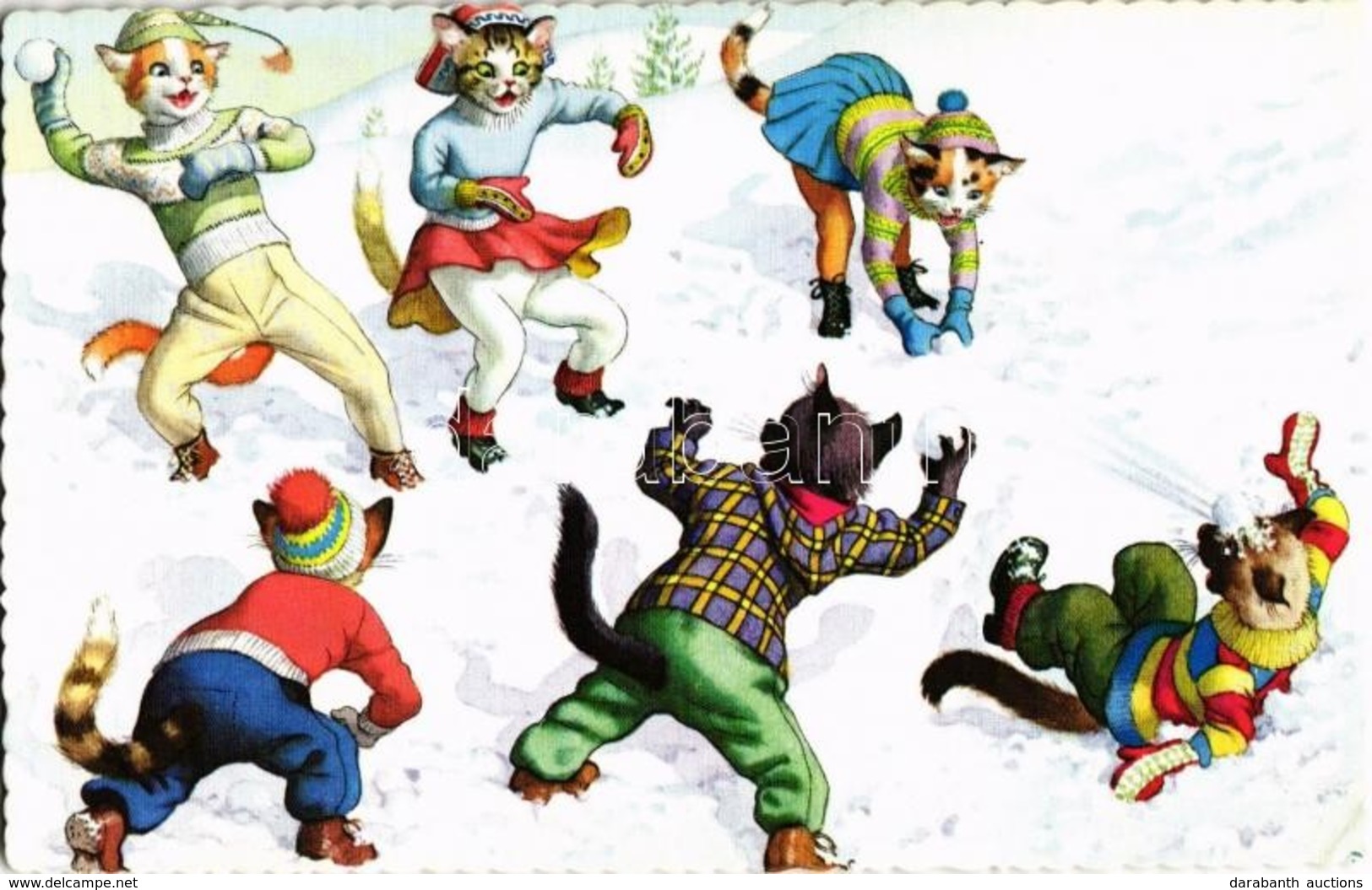 ** T2/T3 Cats' Snowball Fight. Alfred Mainzer ALMA 4722. - Modern Postcard (EK) - Zonder Classificatie