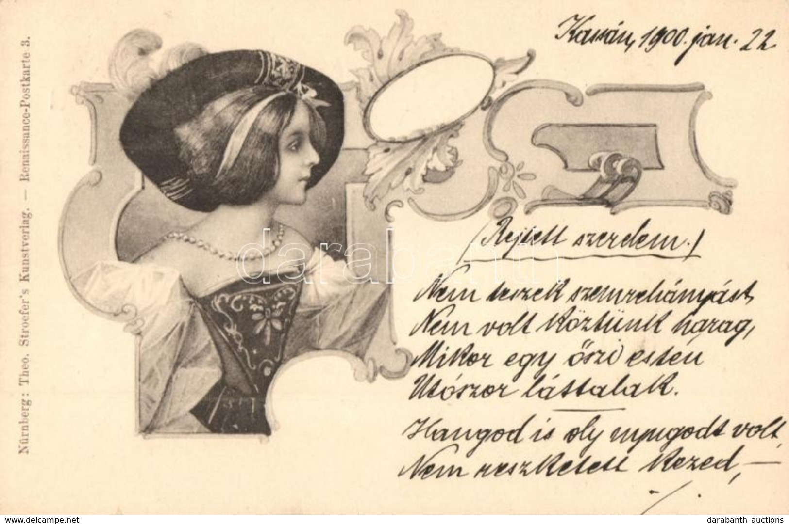 T2 Lady, Theo. Stroefer's Kunstverlag Renaissance-Postkarte 3., Art Nouveau - Zonder Classificatie