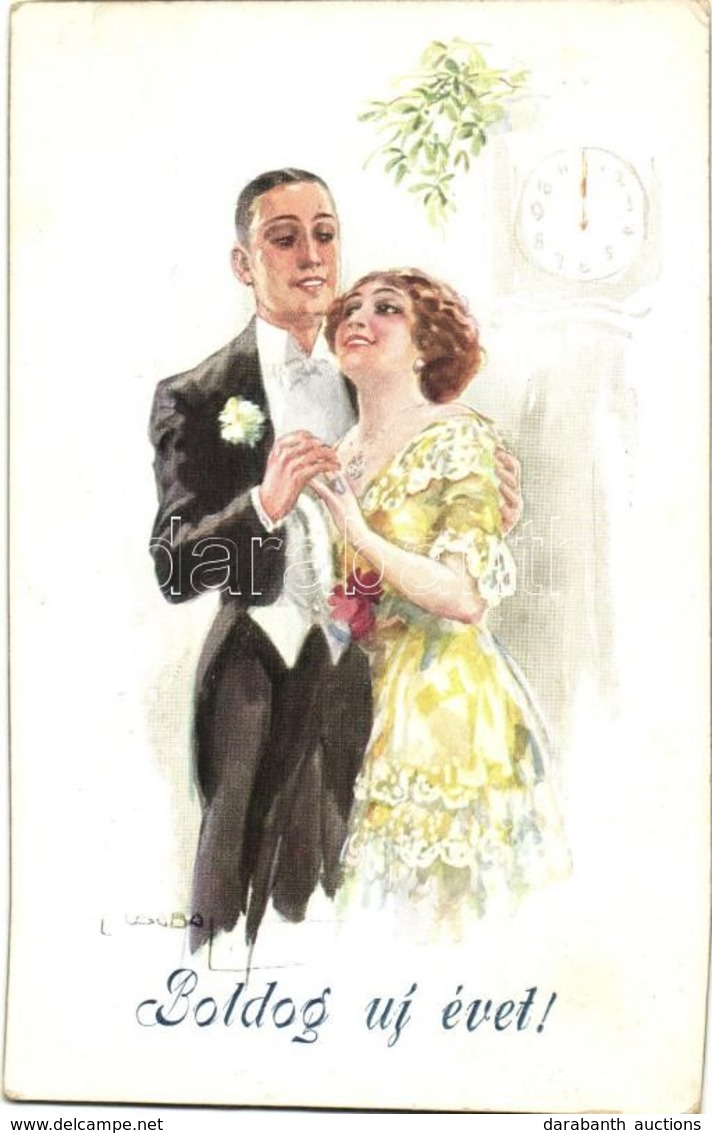 T2 Italian Art Postcard, New Year, Couple, E.A.S.B. 111/4. S: Usabal - Zonder Classificatie