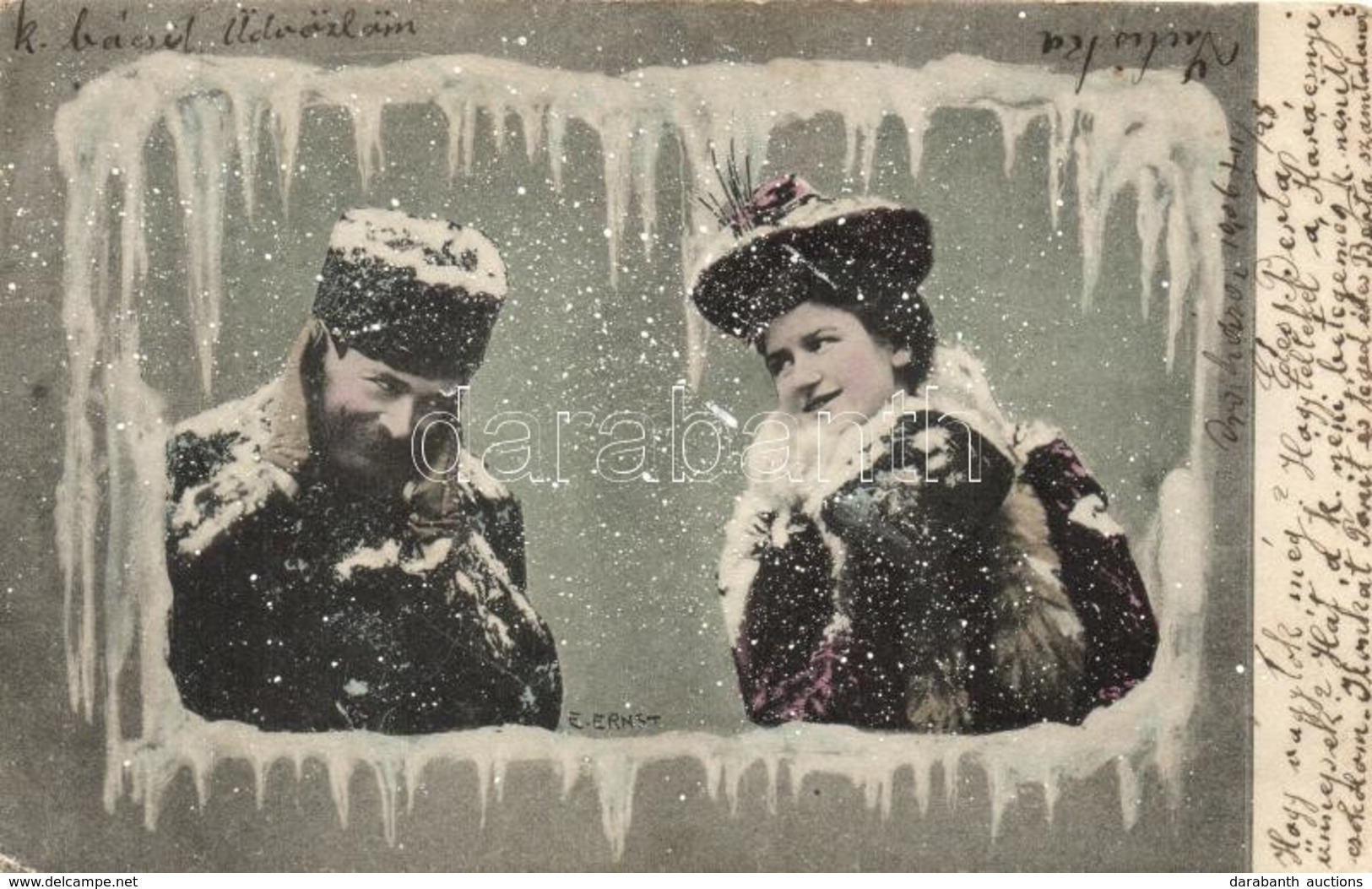 T2/T3 Romantic Couple, Winter Time, Snowing, Decorated S: E. Ernst (EK) - Non Classés