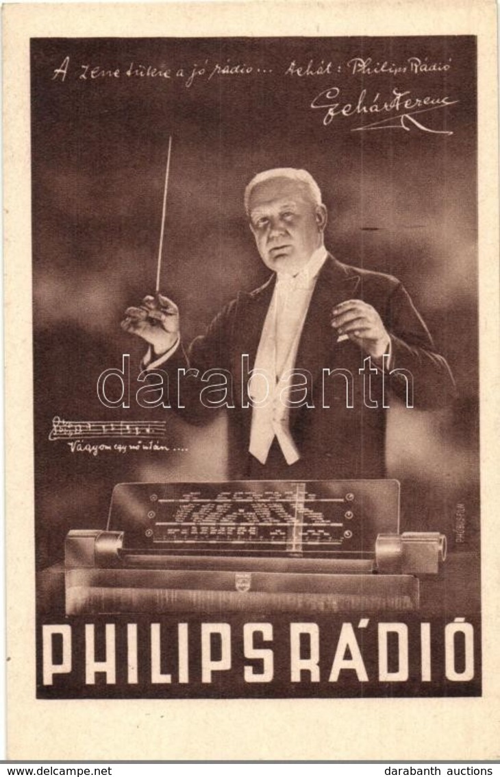 ** T1 Philips Rádió Reklámlapja Karmesterrel / Philips Radio Advertisement Postcard With Conductor - Zonder Classificatie