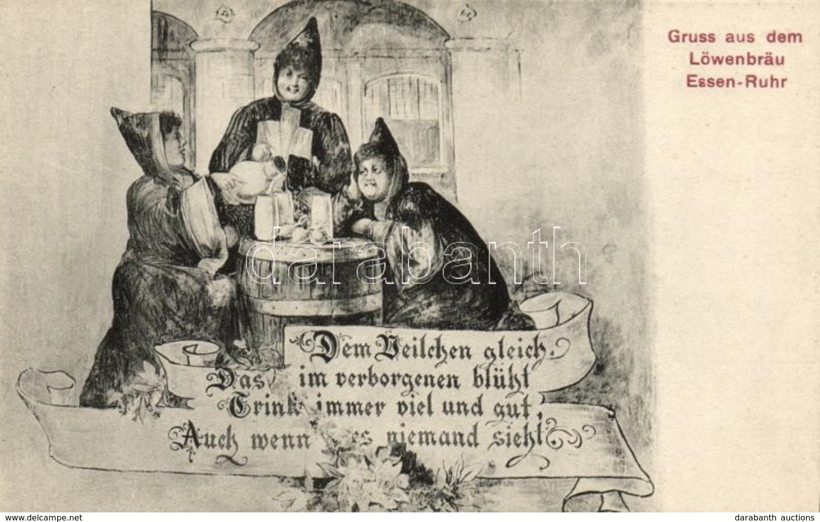 ** T1 Gruss Aus Dem Löwenbräu Essen-Ruhr / Beer Advertisement, Drinking Ladies - Zonder Classificatie