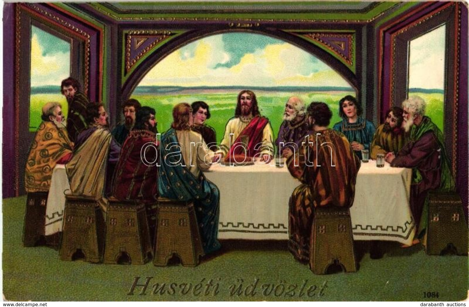 T2 Húsvéti Üdvözlet / Easter Greeting Art Postcard, Jesus With The Apostles. Litho - Non Classés