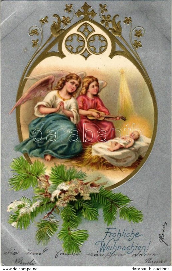 T2 1904 Fröhlichten Weihnachten! / Christmas Greeting Art Postcard With Angels. Emb. Art Nouveau, Litho - Non Classés