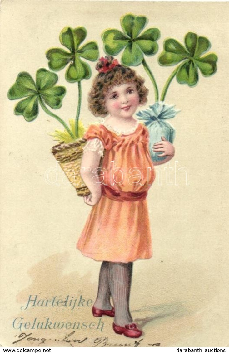 T2/T3 Greeting Card, Child With Clovers, Emb. Litho (EK) - Non Classés