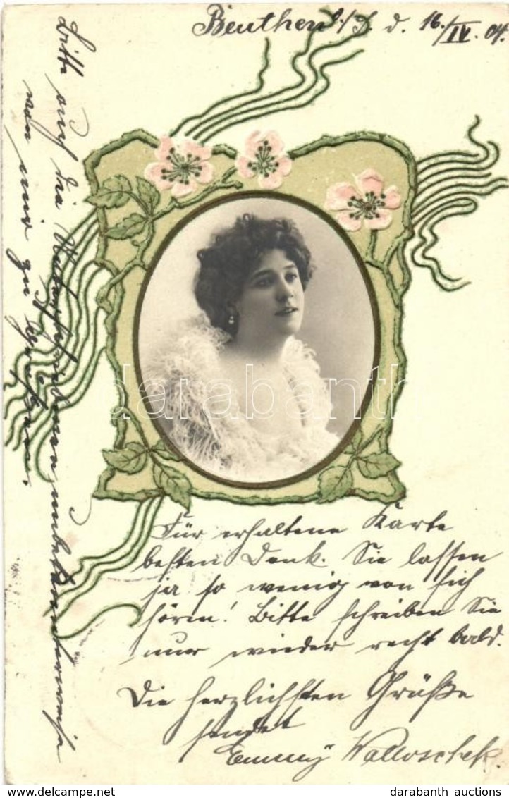 T2/T3 Lady, Art Nouveau Greeting Card, Emb.  (EK) - Unclassified