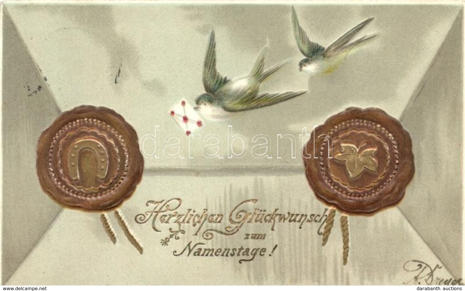 T2/T3 Name Day, Envelope, Seal, Swallolws, Emb. Litho (EK) - Non Classés