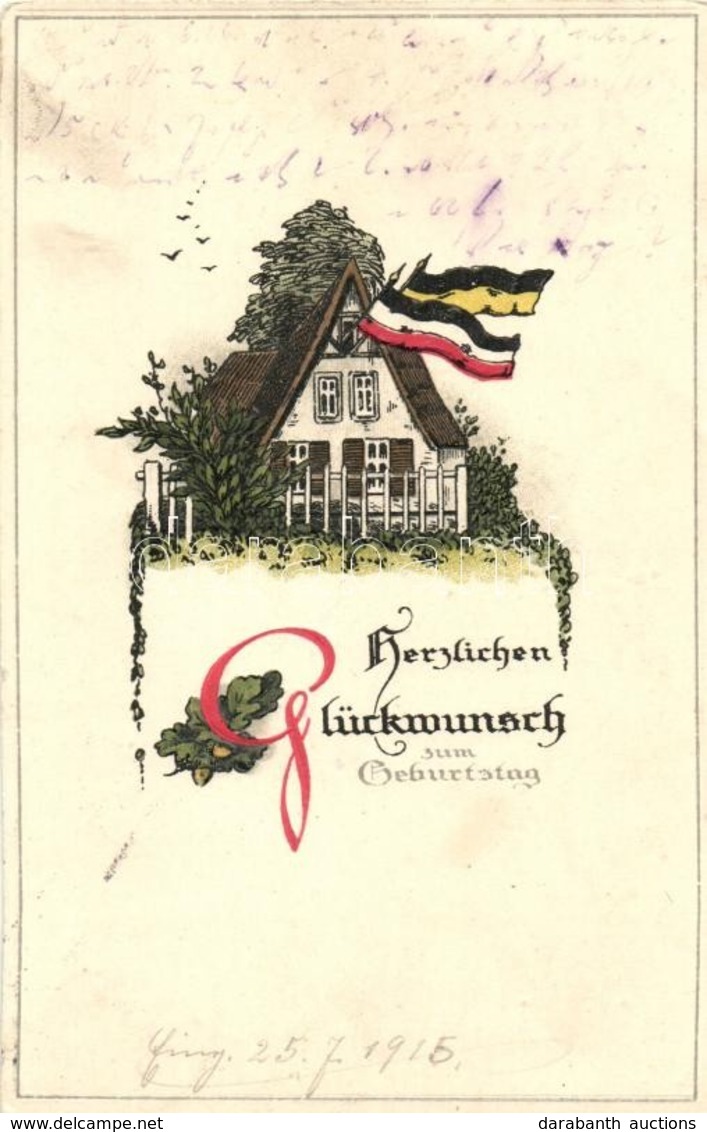 T2 Birthday Greeting Card, German Flags, M.S.i.B. 147. Emb. Litho - Non Classés