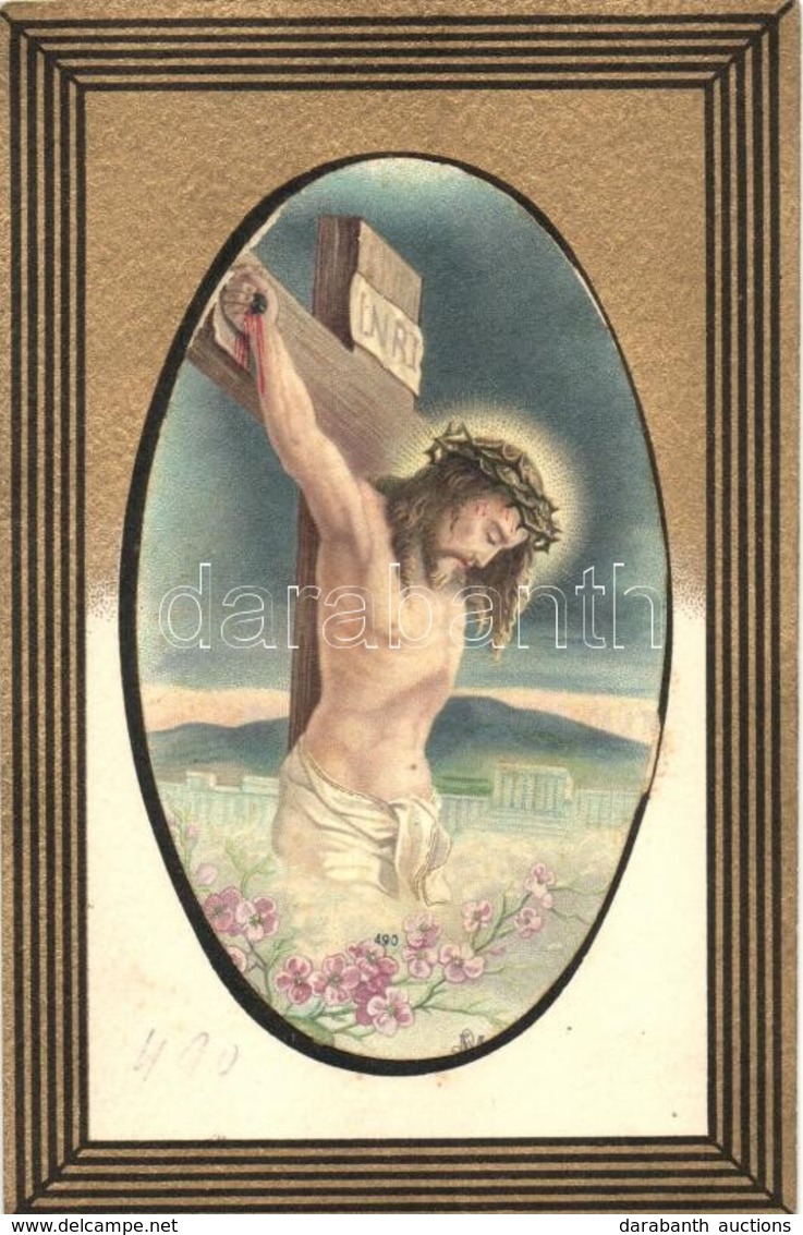 ** T2 Crucified Jesus, Golden Art Postcard, B.N.K. Serie 80. Litho - Zonder Classificatie