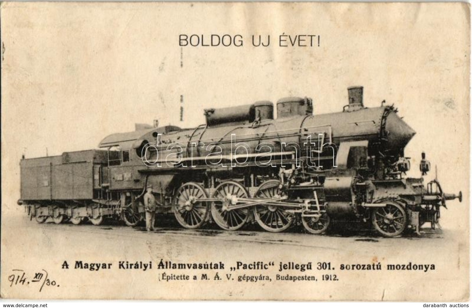 * T2/T3 1914 Boldog Új Évet! Magyar Királyi Államvasutak 'Pacific' Jellegű 301. Sorozatú Mozdonya / Hungarian State Rail - Unclassified