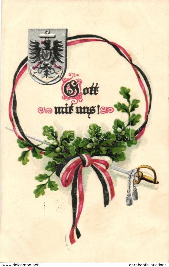 T2 Gott Mit Uns! / German Flag, Coat Of Arms, Sword, A.S.B. Serie 305.  Emb. Litho - Zonder Classificatie