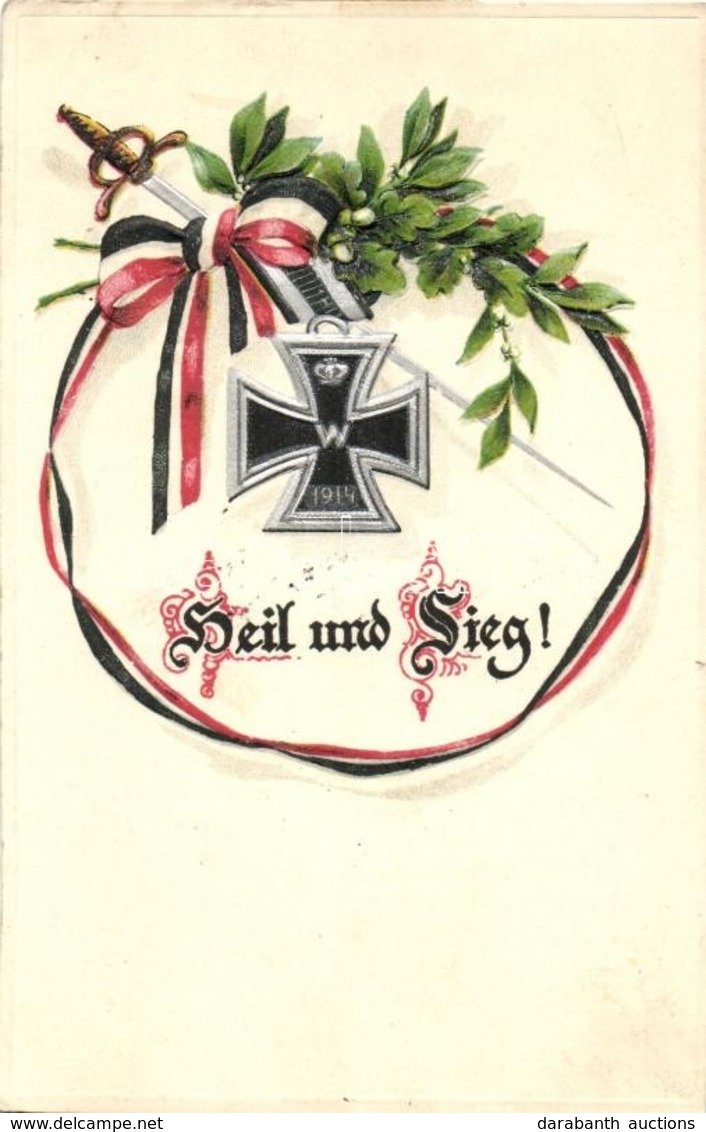 T2 Heil Und Sieg! / German Flag, Sword, A.S.B. Serie 305.  Emb. Litho - Zonder Classificatie