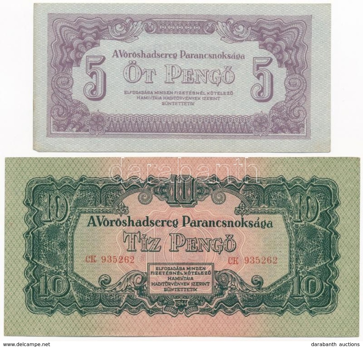 1944. 5P + 10P + 50P + 1000P 'A Vöröshadsereg Parancsnoksága' T:II,III,III- Szakadás - Non Classés