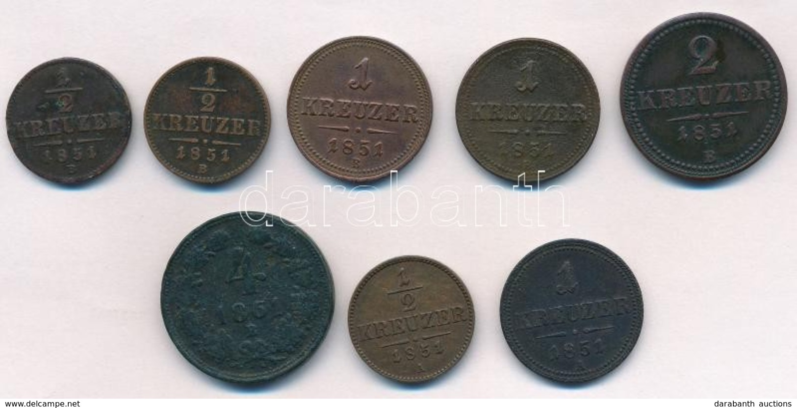 1851B 1/2kr Cu (2x) + 1kr Cu (2x) + 2kr Cu + 1861B 4kr Cu + Ausztria 1851A 1/2kr Cu + 1kr Cu T:2,2- - Zonder Classificatie