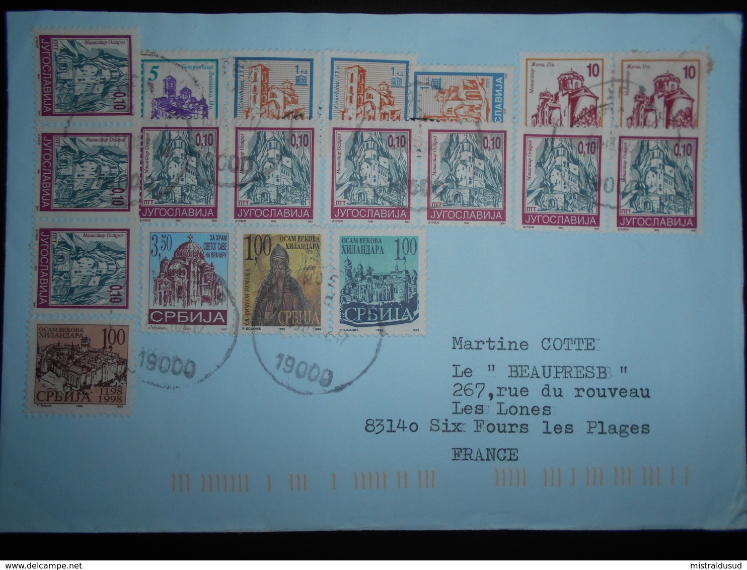 Serbie , Lettre De Zajecar 2002 Pour Six Fours Les Plages Affranchissement A 19 Timbres - Serbie