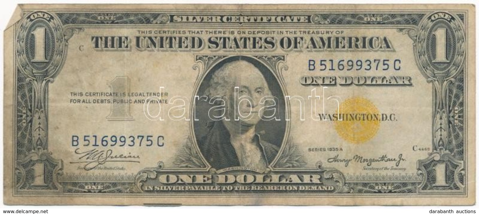 Amerikai Egyesült Államok 1934-1945. (1935A) 1$ 'Silver Certificate - Kisméretű' Sárga Pecsét, 'William Alexander Julian - Non Classés