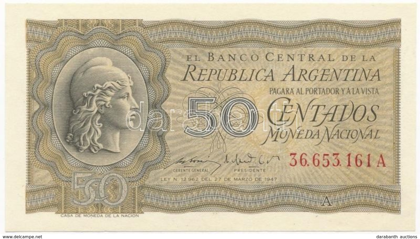 Argentína 1951-1956. 50c T:I
Argentina 1951-1956. 50 Centavos C:UNC - Unclassified