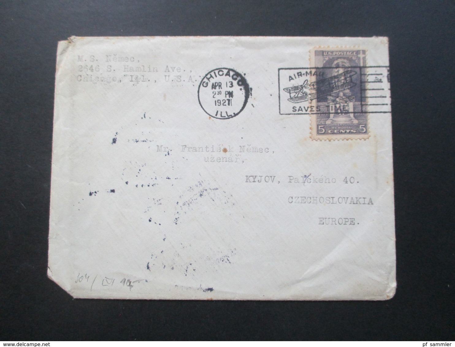 USA 1926 / 27 Nr. 304 EF Chicago - Kyjov CSSR über Poznan (Ak Stempel) Posen - Cartas & Documentos