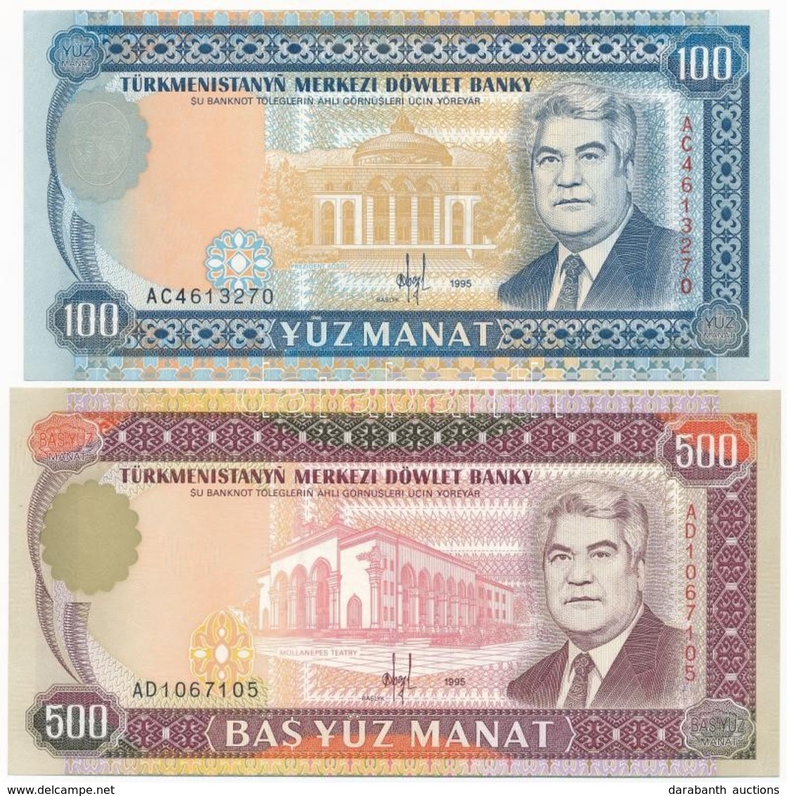 Türkmenisztán 1995. 100M + 500M T:I
Turkmenistan 1995. 100 Manat + 500 Manat C:UNC - Unclassified