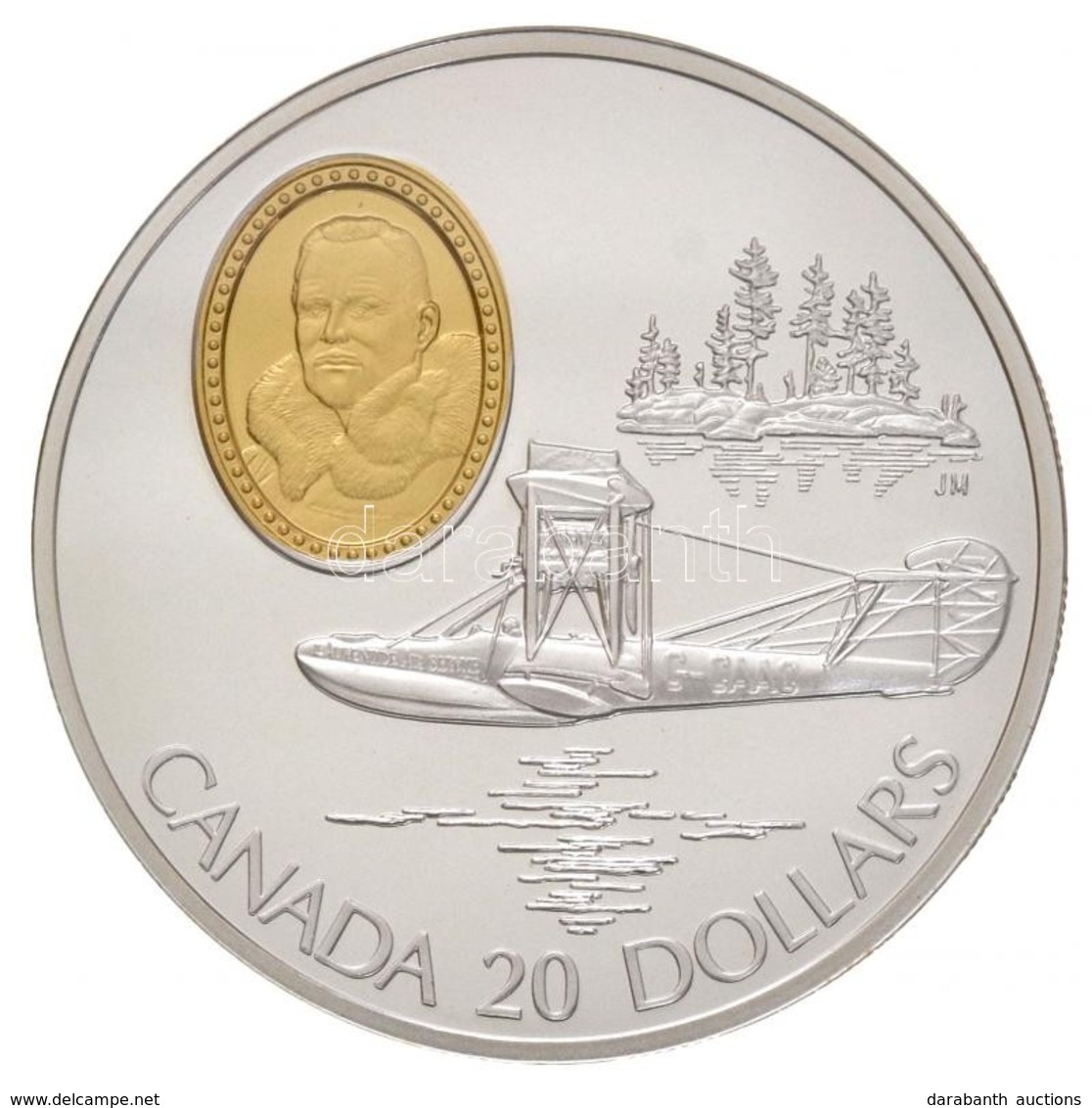 Kanada 1992. 20$ Ag 'Curtiss JN-4 - Frank Wilton Baillie' Aranyozott Portré, Eredeti Dísztokban Tanúsítvánnyal és Ismert - Zonder Classificatie