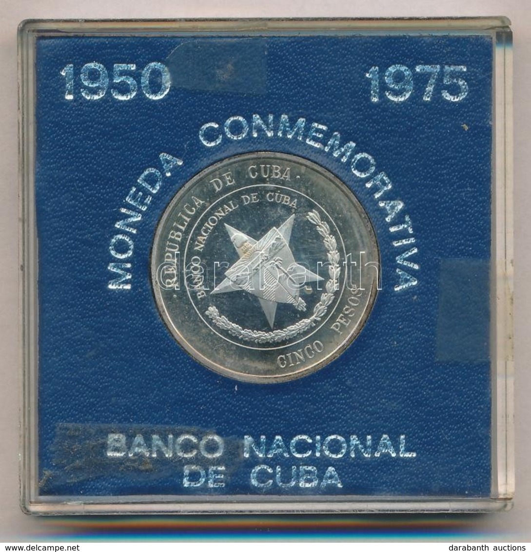 Kuba 1975. 5P Ag, Eredeti Kék Tokban T:1 (eredetileg PP)
Cuba 1975. 5 Pesos Ag, In Original Blue Case C:UNC (originally  - Zonder Classificatie