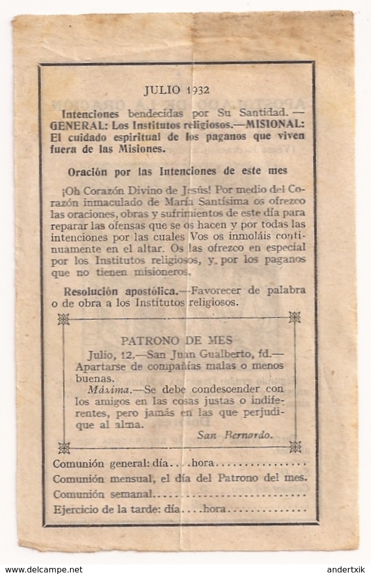 Estampillas Religiosas - 1932 Julio - Imágenes Religiosas