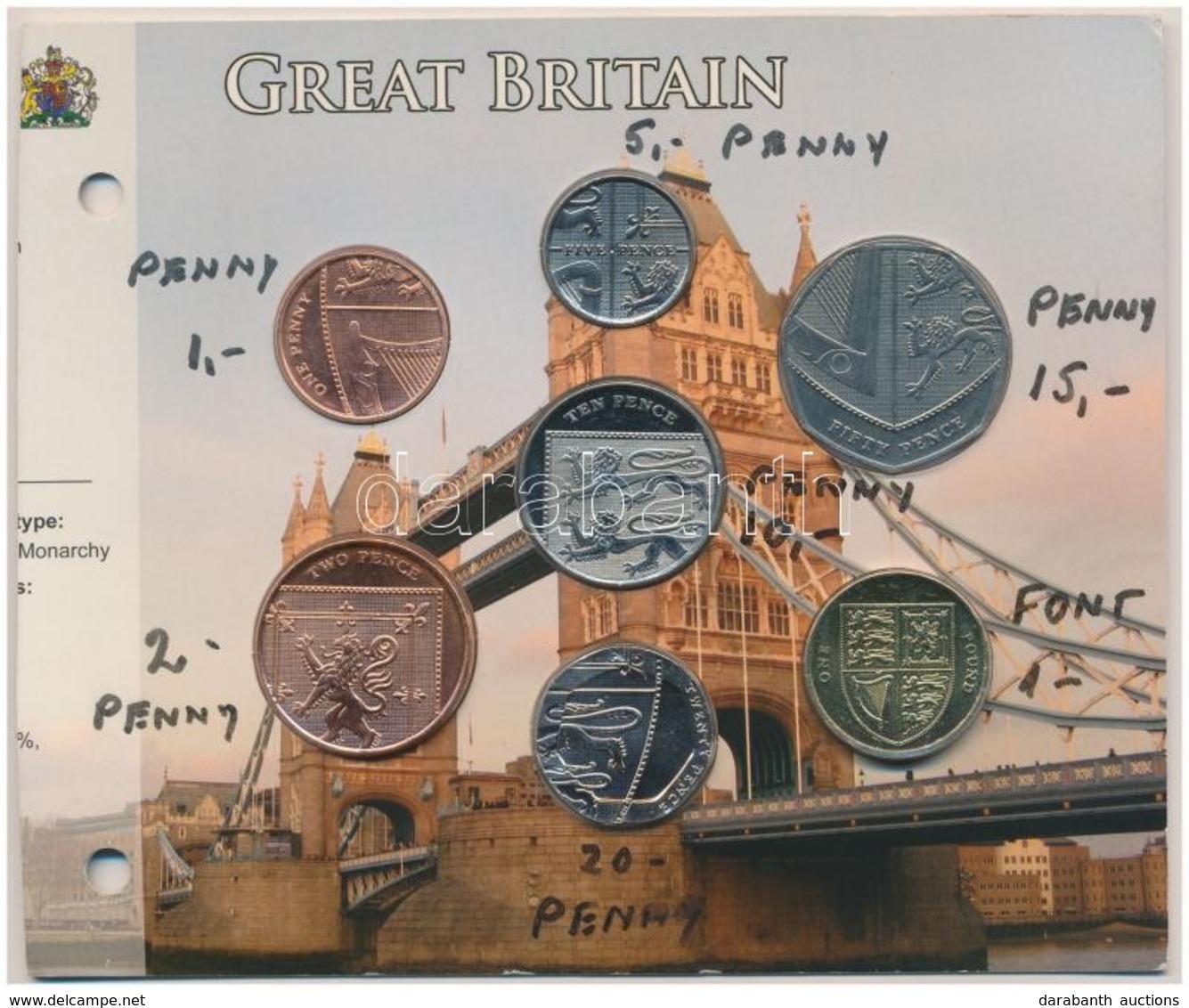 Nagy-Britannia 2008. 1p-1Ł (7xklf) Forgalmi Sor, Vágott Karton Dísztokban T:1-,2 
Great Britain 2008. 1 Penny - 1 Pounds - Non Classés