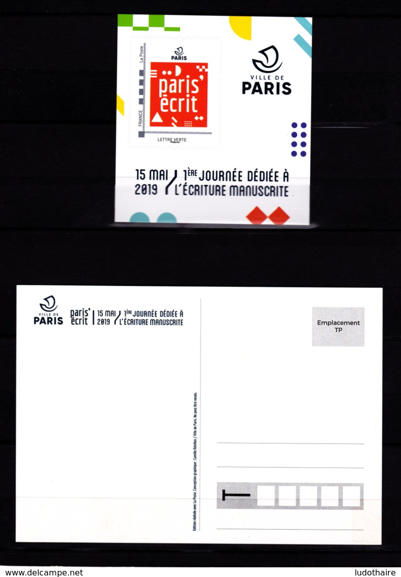 F 2019 / Neuf** Paris' écrit, Adhésif, Lettre Verte, Hors Programme, Timbre + Carte Postale - Neufs