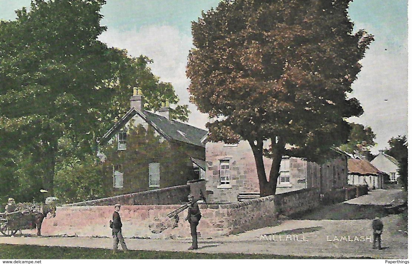 Old Colour Postcard, Scotland, Isle Of Arran, Firth Of Clyde, Millhill Lamlash. Horse And Cart, Houses. - Bute