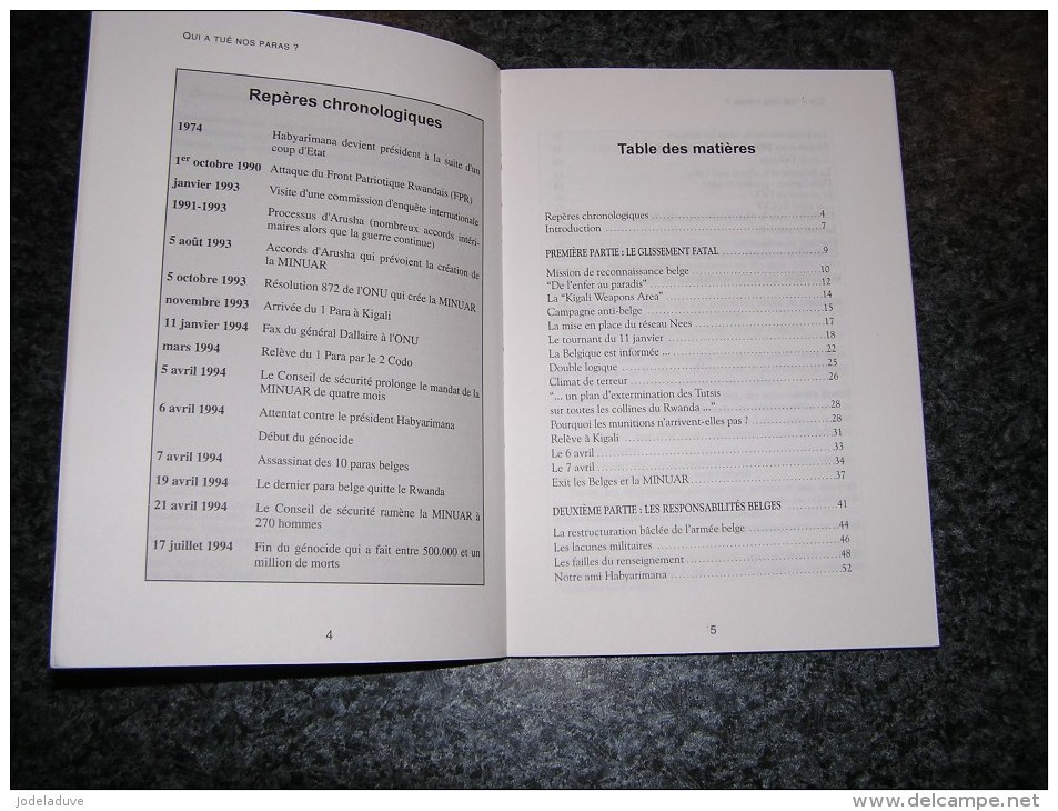 QUI A TUE NOS PARAS ? A Destexhe  Guerre Rwanda Génocide Para Commando Armée Belge Afrique