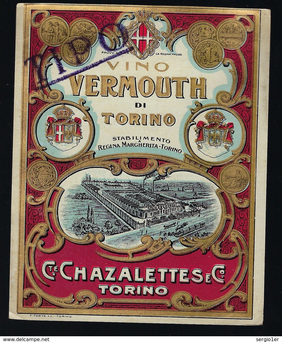 Ancienne étiquete  Vino  Vermouth Cet Chazalettes  & Cie   Torino  étiquette  Vers 1910-1915 - Autres & Non Classés
