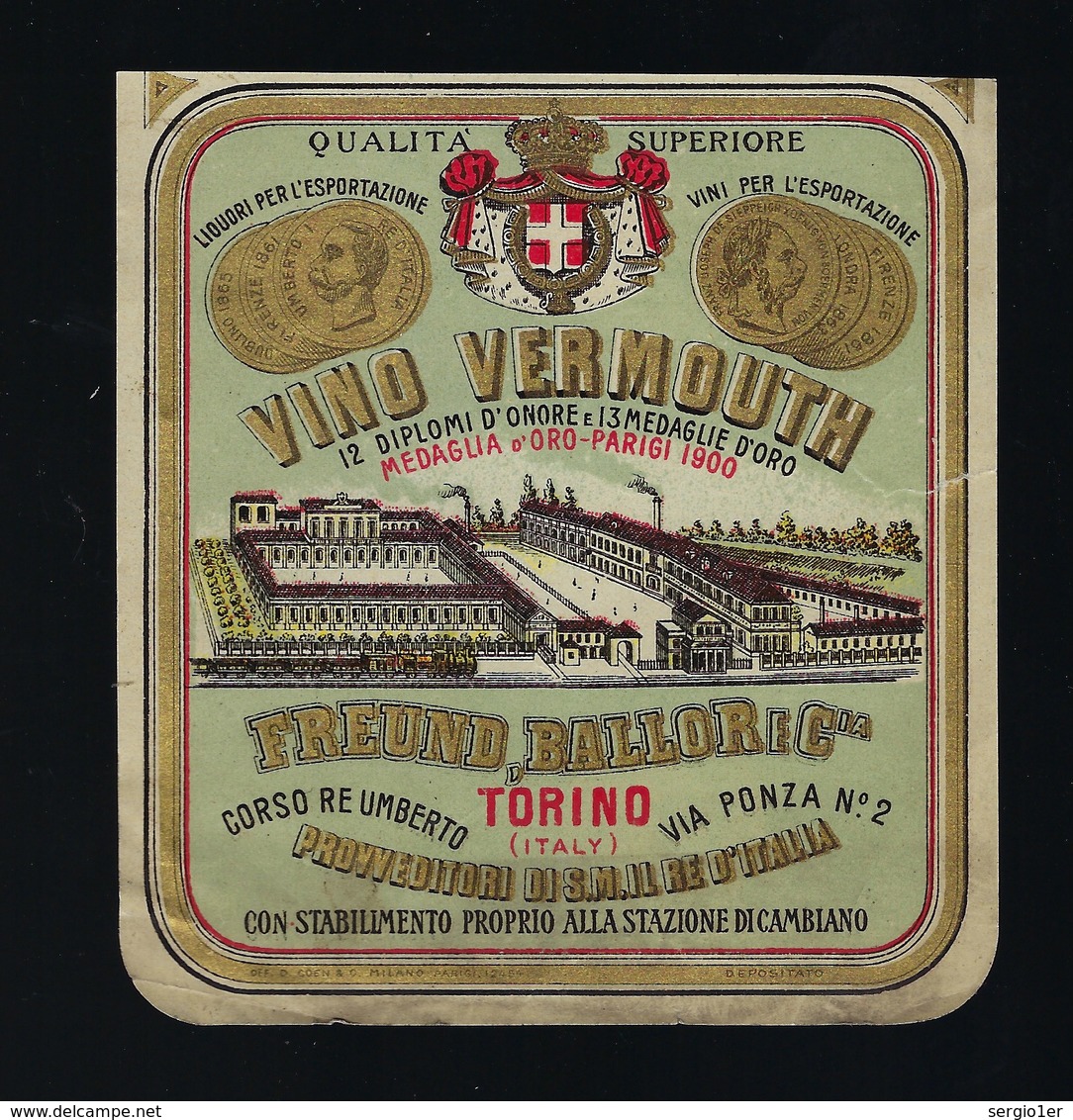 Ancienne étiquete  Vino  Vermouth  Ballor  & Cie  Torino  étiquette  Vers 1900 - Alcools & Spiritueux