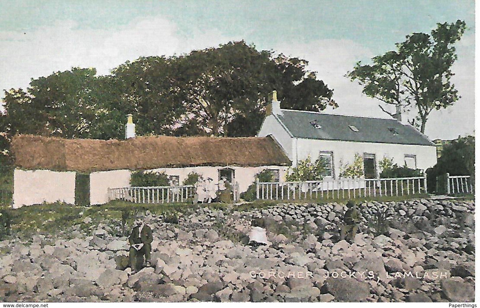 Old Colour Postcard, Scotland, Isle Of Arran, Firth Of Clyde, Gorcher Jocky's, Lamlash. Houses, Cottages, Scenery. - Bute