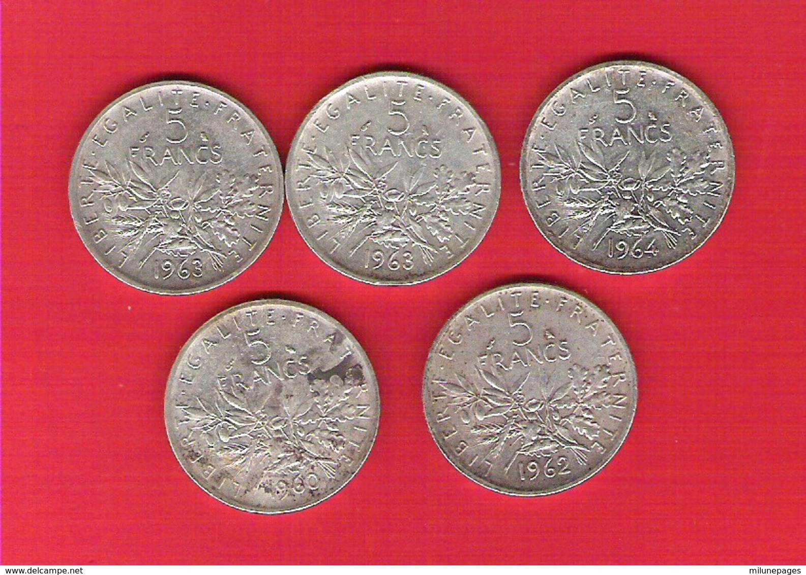 Lot 5 Pièces  5 Francs Argent Semeuse 1960/62/63/64 - Altri & Non Classificati