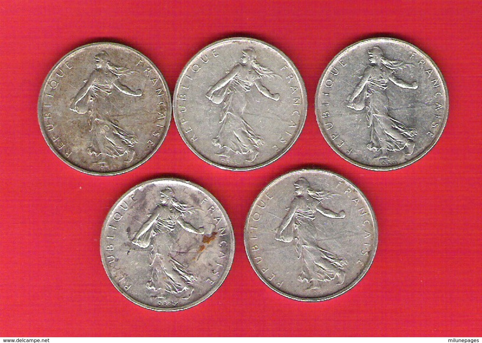 Lot 5 Pièces  5 Francs Argent Semeuse 1960/62/63/64 - Altri & Non Classificati