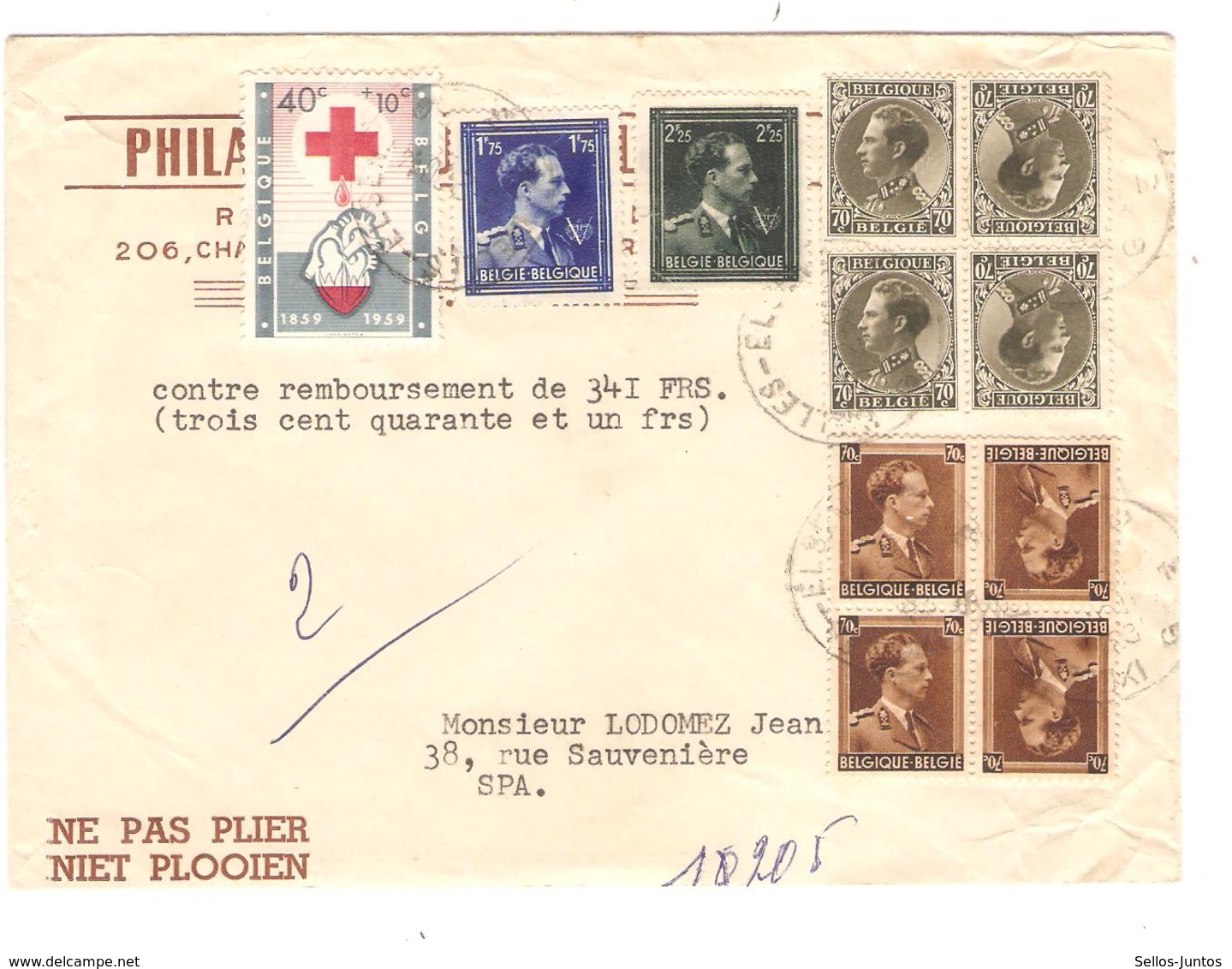 SJ81/ TP 1096 Surtaxe Croix-rouge-694-692-TP16(2)-TB20(2) S/L.recommandée C.Ixelles 28/2/1960 V.Spa - Covers & Documents