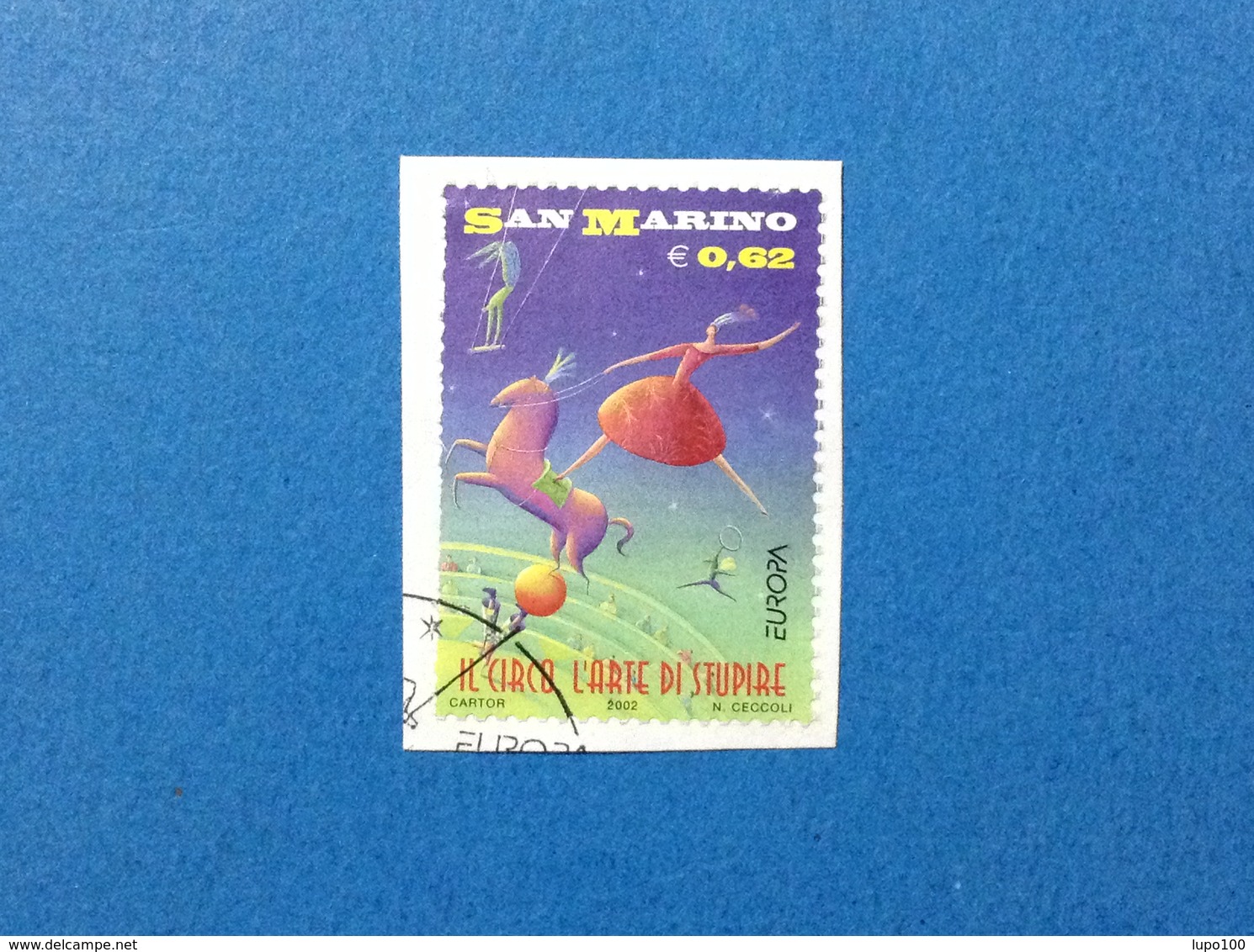 2002 SAN MARINO FRANCOBOLLO USATO STAMP USED - EUROPA IL CIRCO 0,62 - Used Stamps