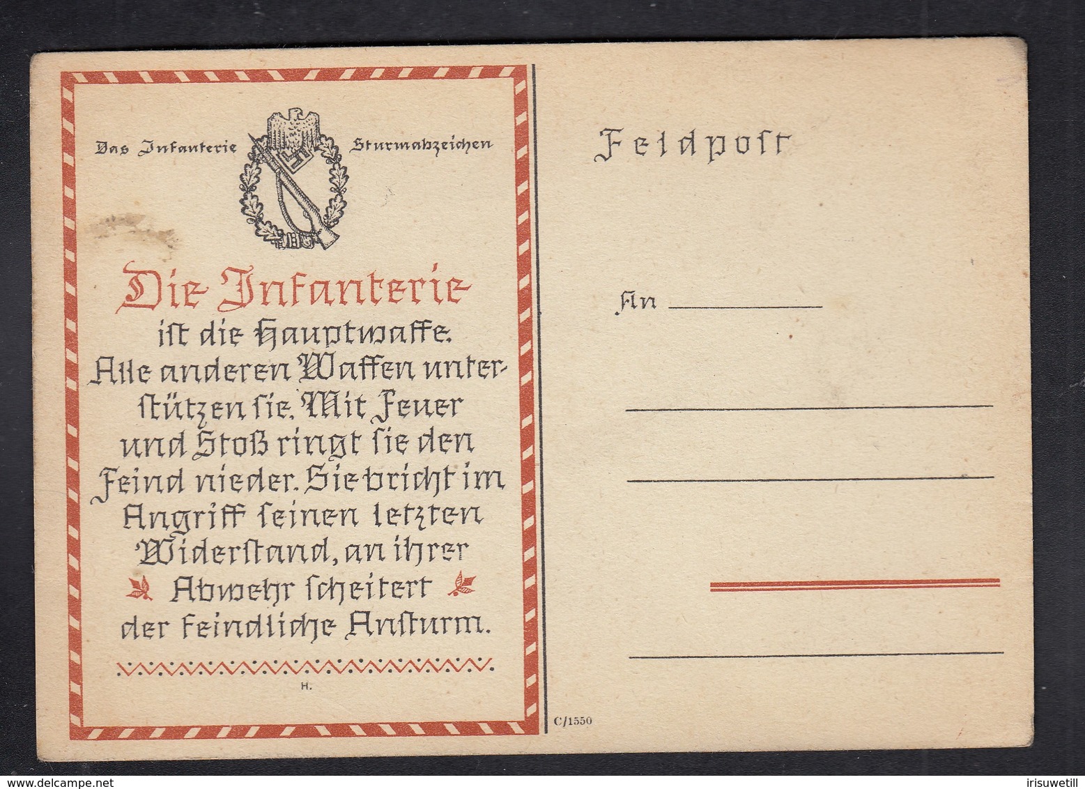 DR Feldpostkarte / Infanterie Sturmabzeichen - Weltkrieg 1939-45