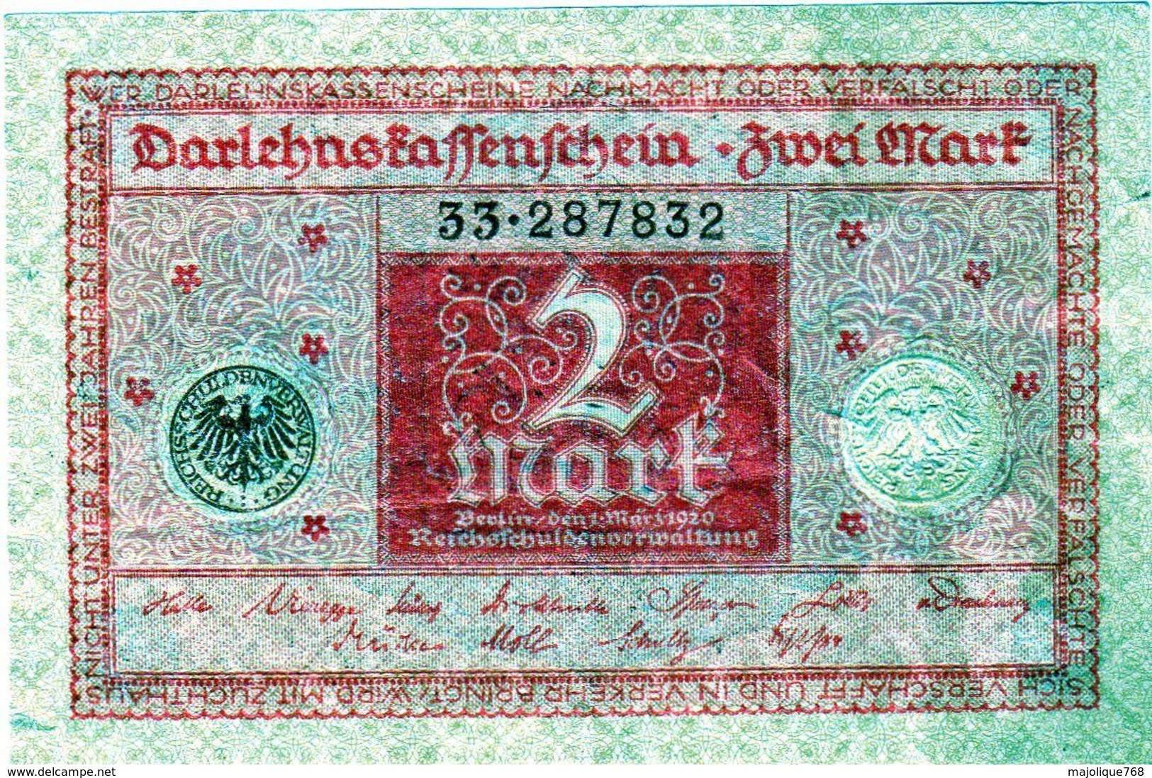 Billet Allemand De 2 Mark Le 1 Mars 1920 - ROUGE En S U P - - 1 Mark