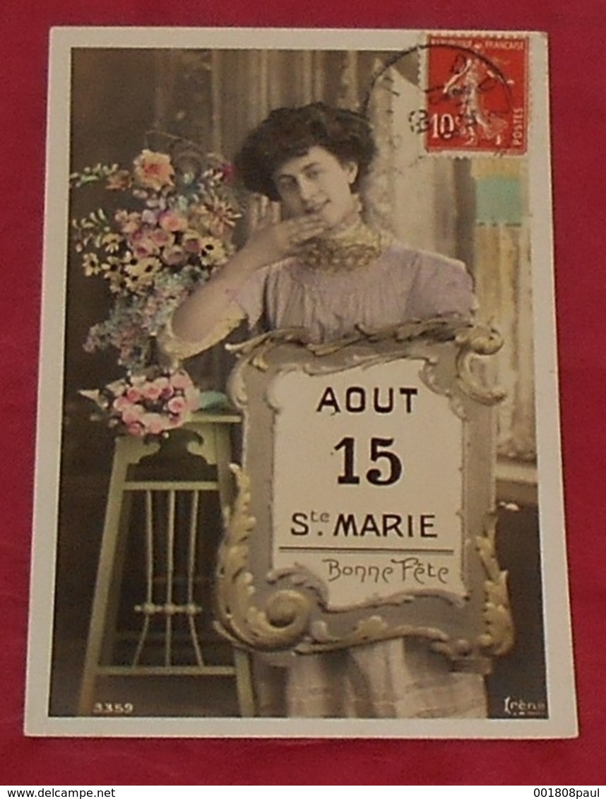 15  Aout Ste Marie : Bonne Fête  :::: Prénoms :::: Portrait - Femme - Fleurs   ---------- 500 - Prénoms