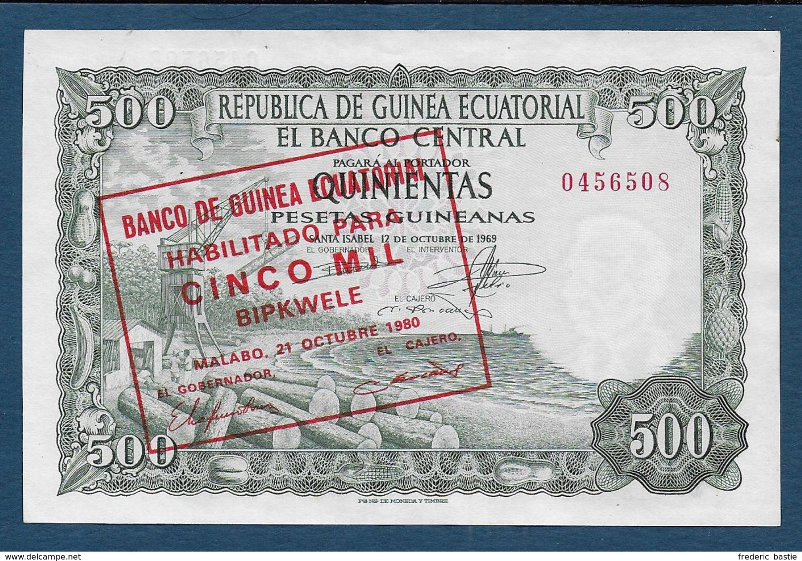 Guinée Equatoriale - Billet 500 Pts  Surchargé  CINCO MIL  Bipkwele  1980 - Guinea Equatoriale